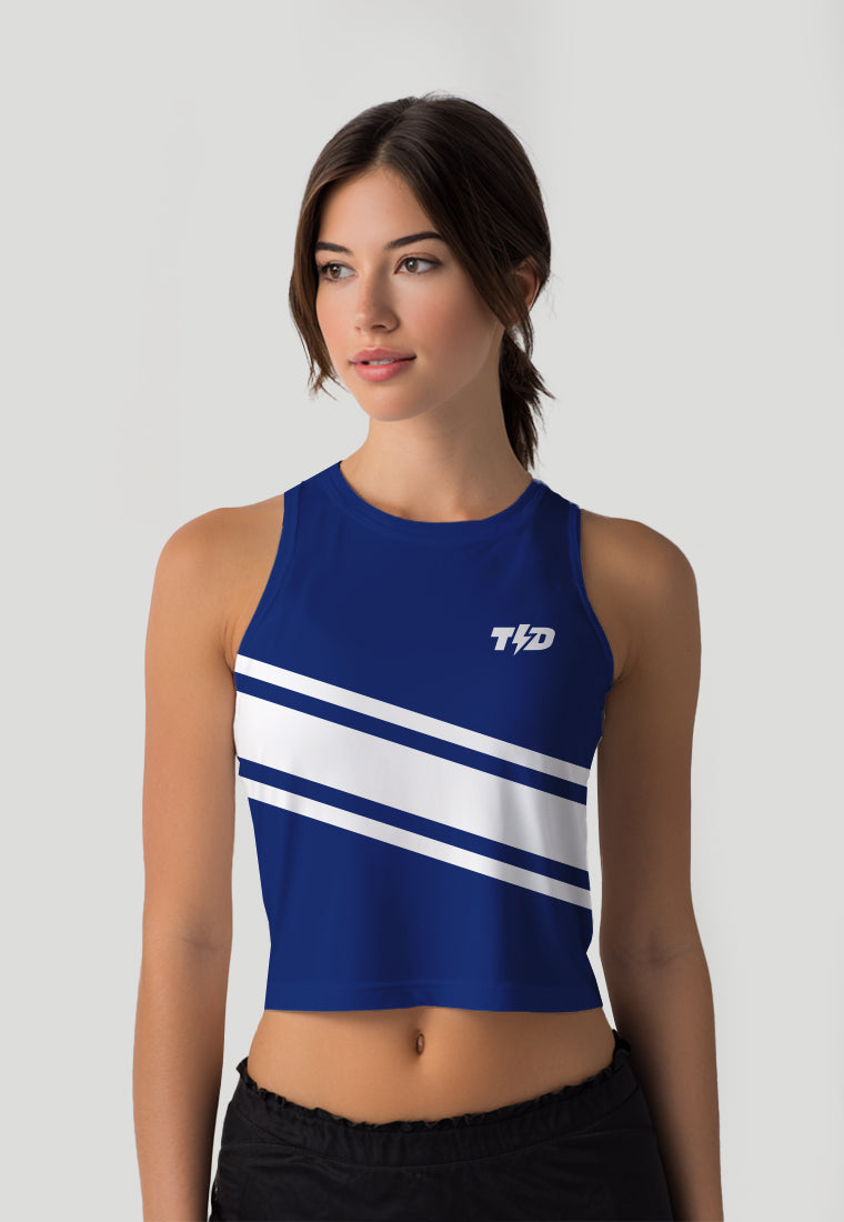 LSD96 Crop Tank Top Lari Running Td Bolt 3lines biru navy