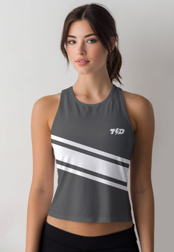 LSD97 Crop Tank Top Lari Running Td Bolt 3lines abu grey