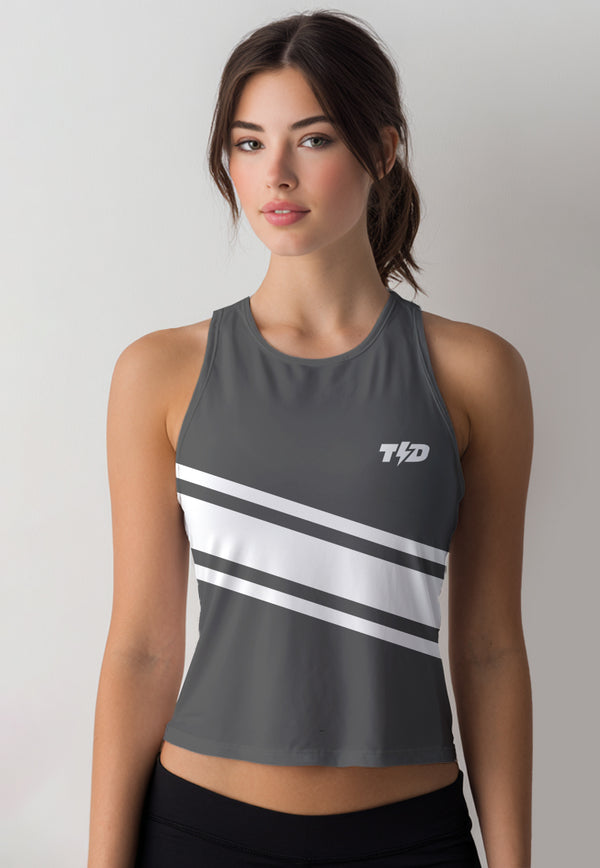 LSD97 Crop Tank Top Lari Running Td Bolt 3lines abu grey