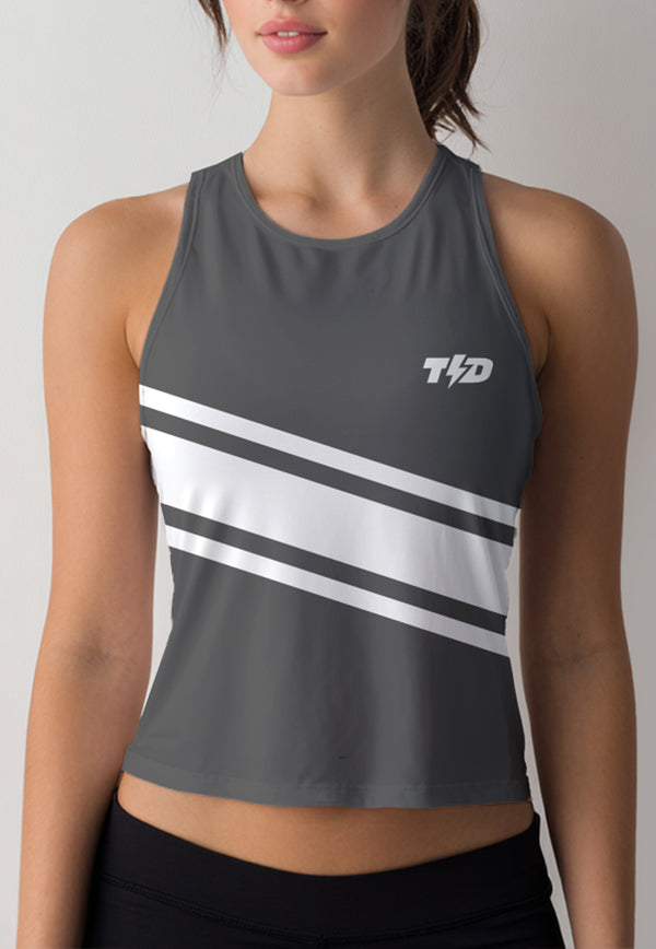 LSD97 Crop Tank Top Lari Running Td Bolt 3lines abu grey