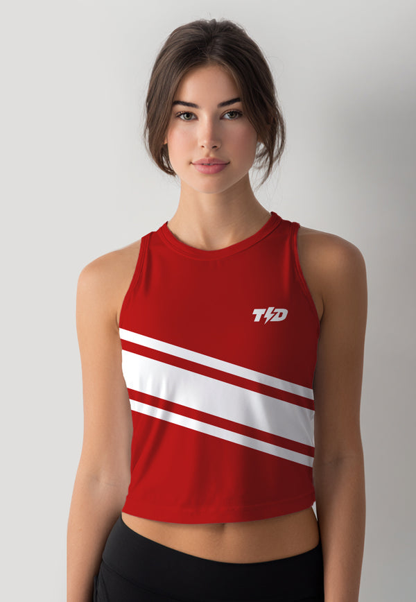 LSD98 Crop Tank Top Lari Running jersey merah putih olahraga Td Bolt 3lines merah putih