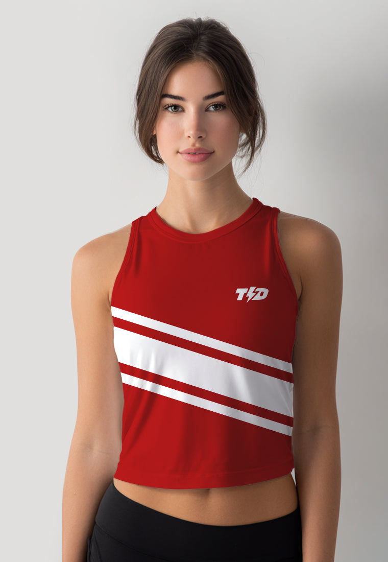 LSD98 Crop Tank Top Lari Running jersey merah putih olahraga Td Bolt 3lines merah putih