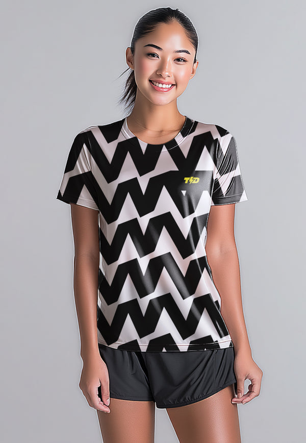 LSE04 Kaos Lari Wanita Lengan Pendek Motif big zigzag superairdrylite TdBolt