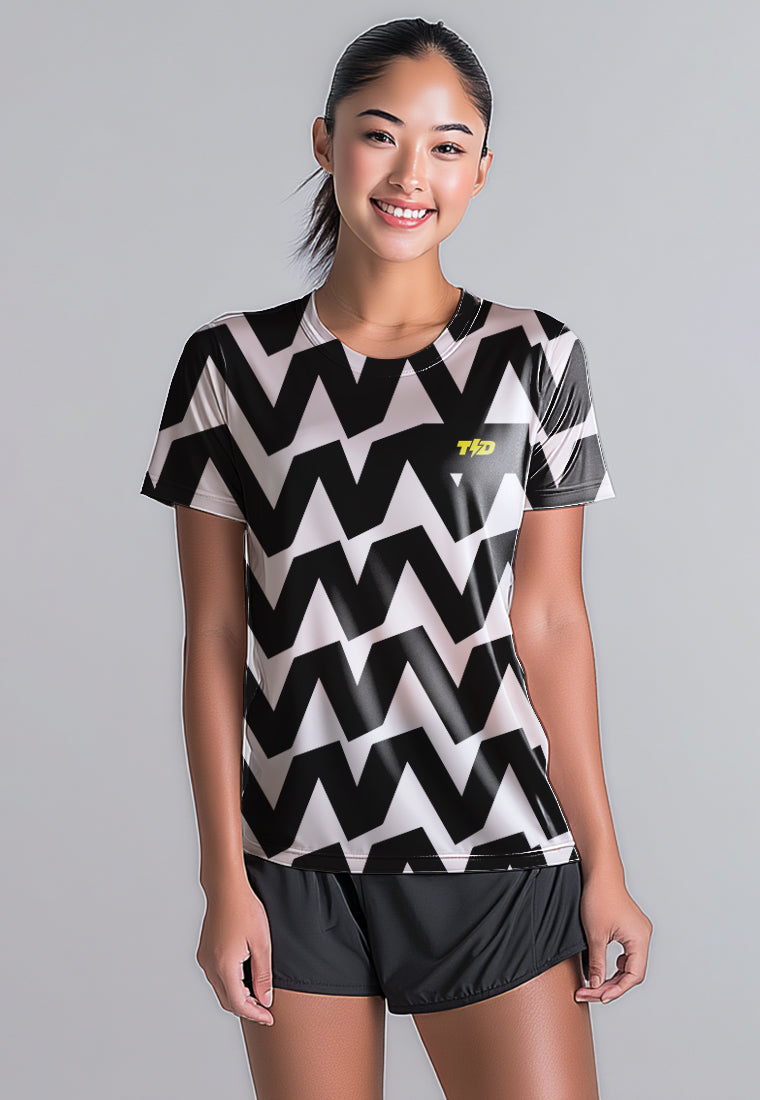 LSE04 Kaos Lari Wanita Lengan Pendek Motif big zigzag superairdrylite TdBolt
