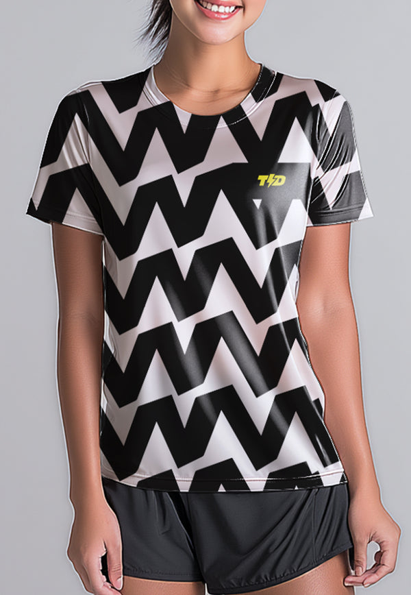 LSE04 Kaos Lari Wanita Lengan Pendek Motif big zigzag superairdrylite TdBolt