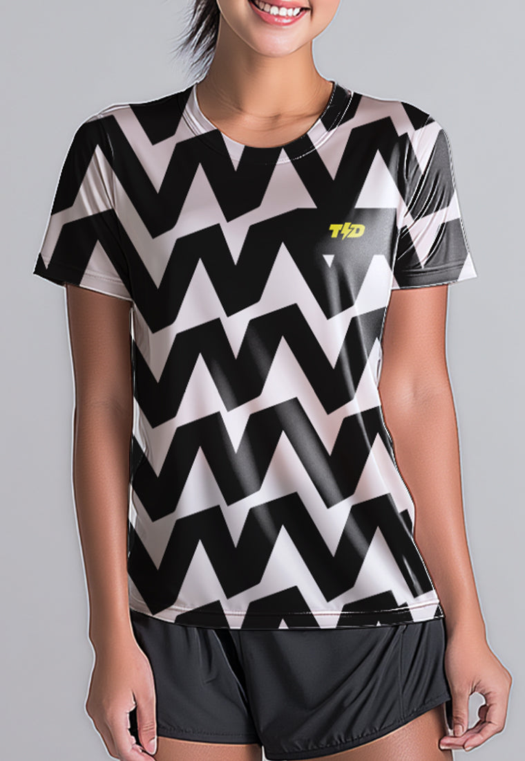 LSE04 Kaos Lari Wanita Lengan Pendek Motif big zigzag superairdrylite TdBolt