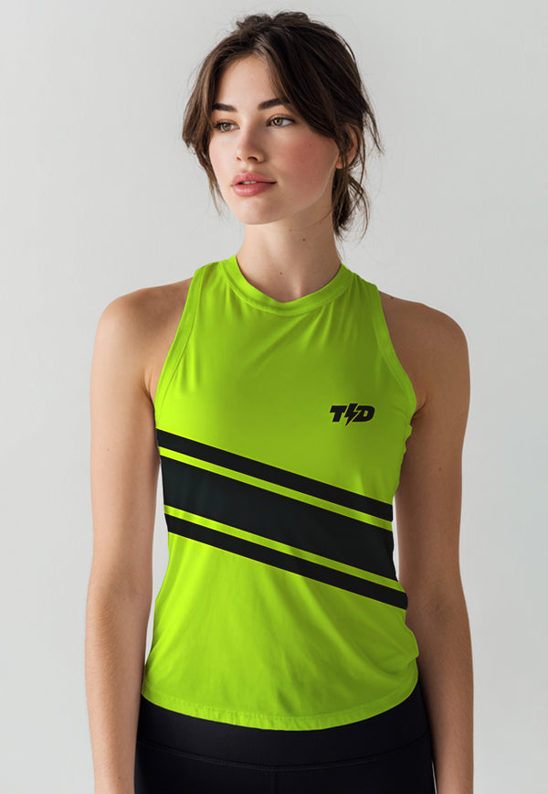 LSE05 Crop Tank 3stripe lucid yellow black superairdrylite