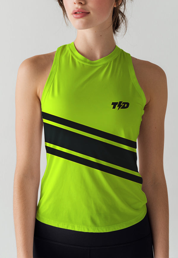 LSE05 Crop Tank 3stripe lucid yellow black superairdrylite