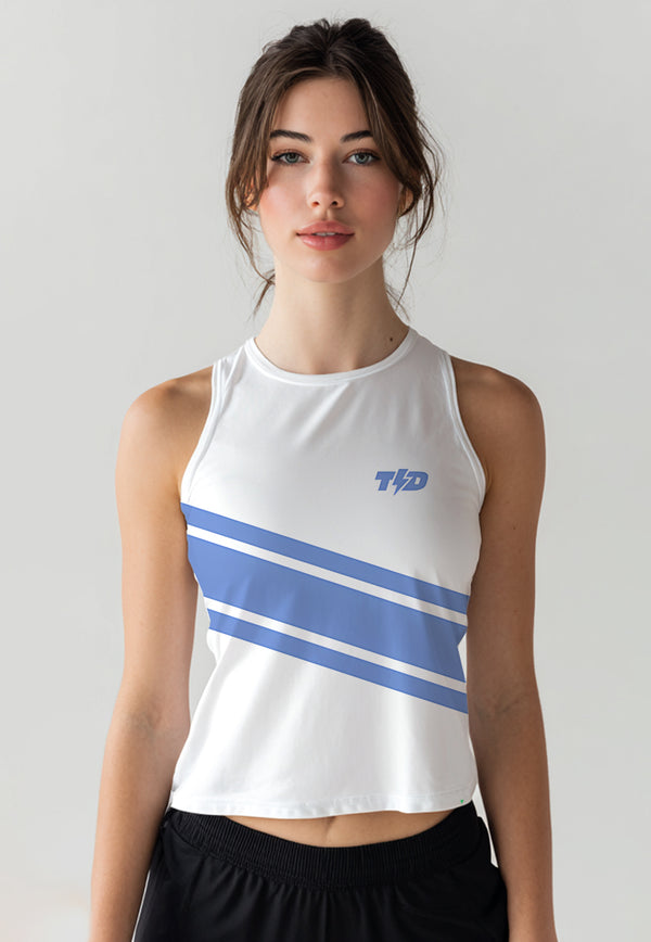 LSE07 Crop Tank 3stripe blue fusion white cloud superairdrylite