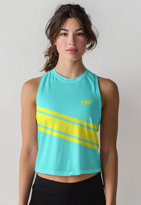 LSE08 Crop Tank 3stripe turquoise yellow superairdrylite
