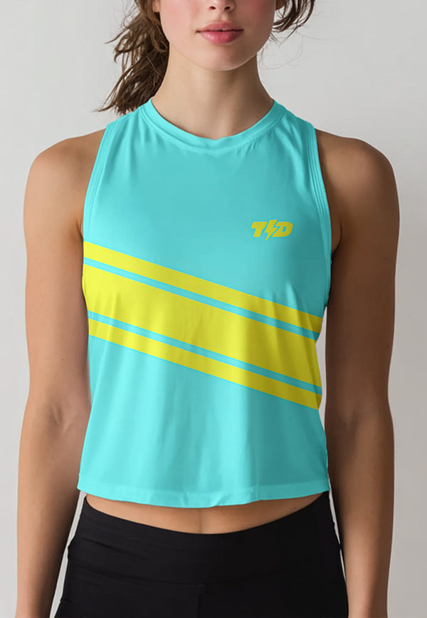 LSE08 Crop Tank 3stripe turquoise yellow superairdrylite