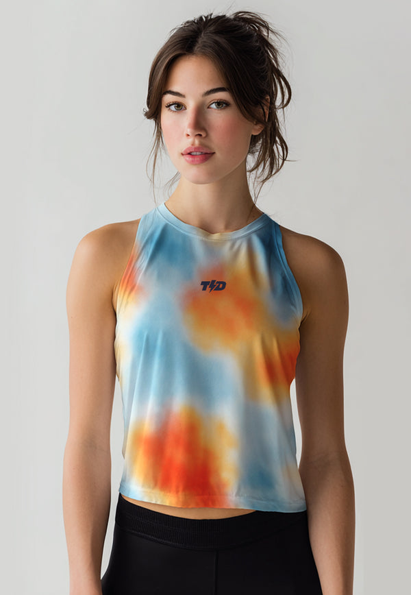 LSE09 Crop Tank Top Lari "cyan orange dye" superairdrylite