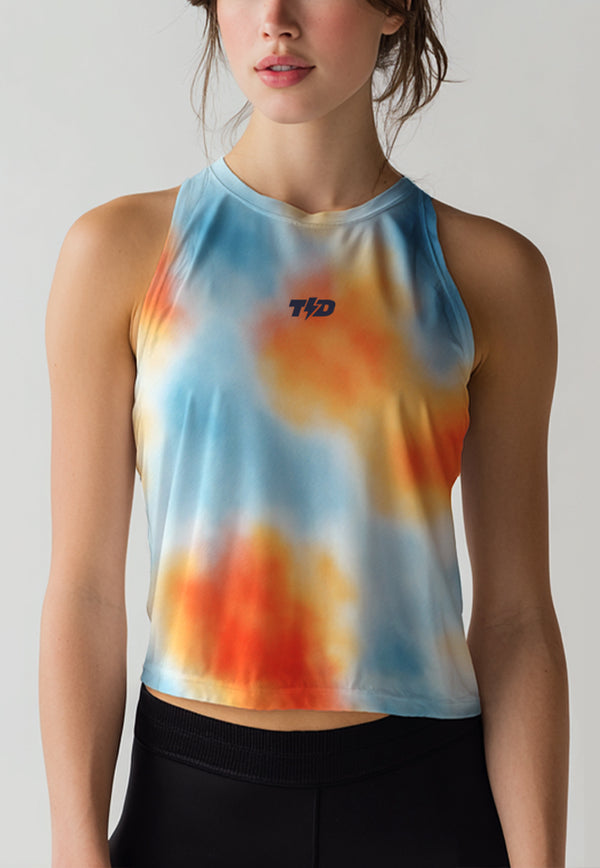 LSE09 Crop Tank Top Lari "cyan orange dye" superairdrylite