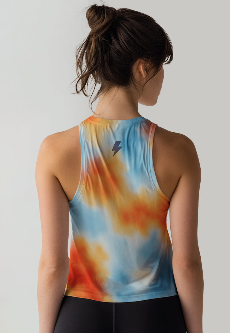 LSE09 Crop Tank Top Lari "cyan orange dye" superairdrylite