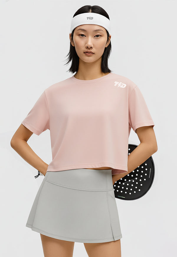 LSE10 Kaos Padel Top Crop T Shirt Olahraga Dryfit Wanita baby pink