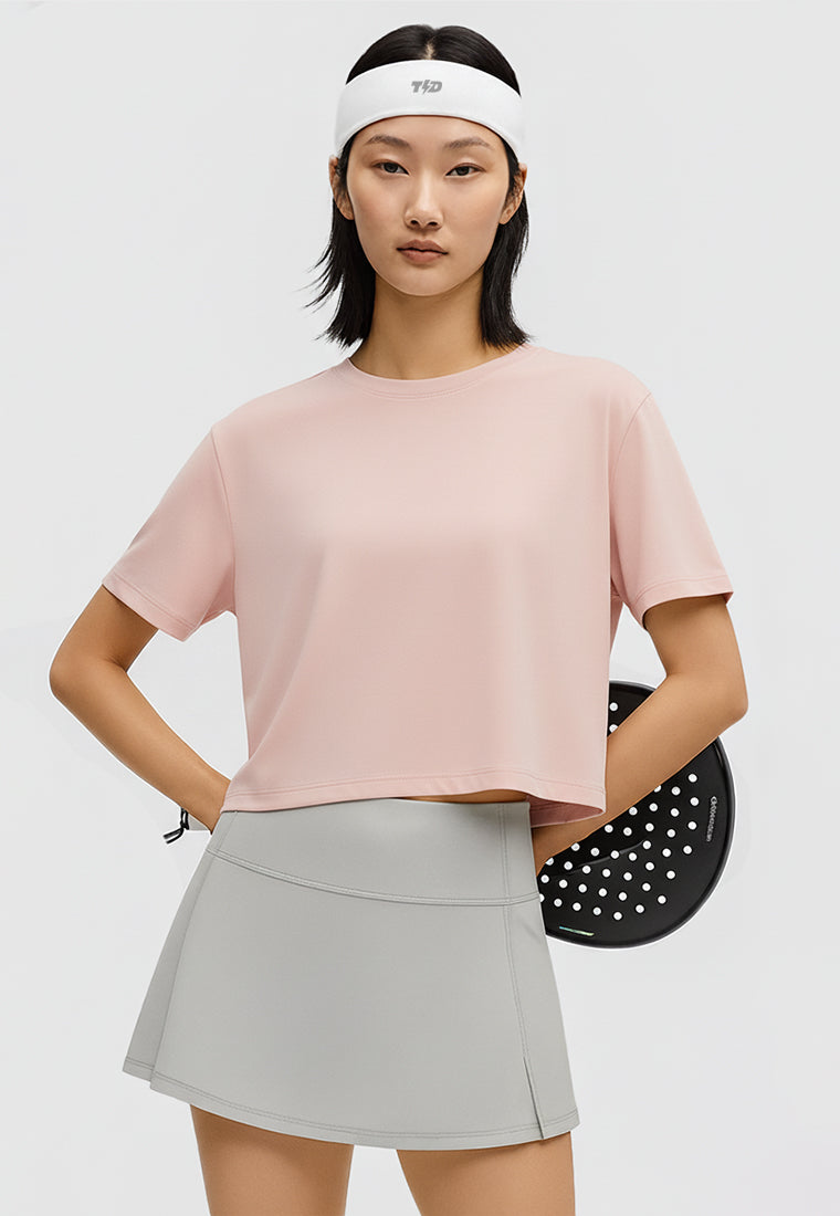 LSE10 Kaos Padel Top Crop T Shirt Olahraga Dryfit Wanita baby pink