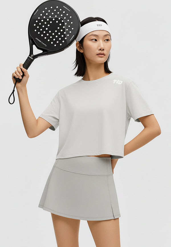 LSE11 Kaos Padel Top Crop T Shirt Olahraga Dryfit Wanita oatmeal