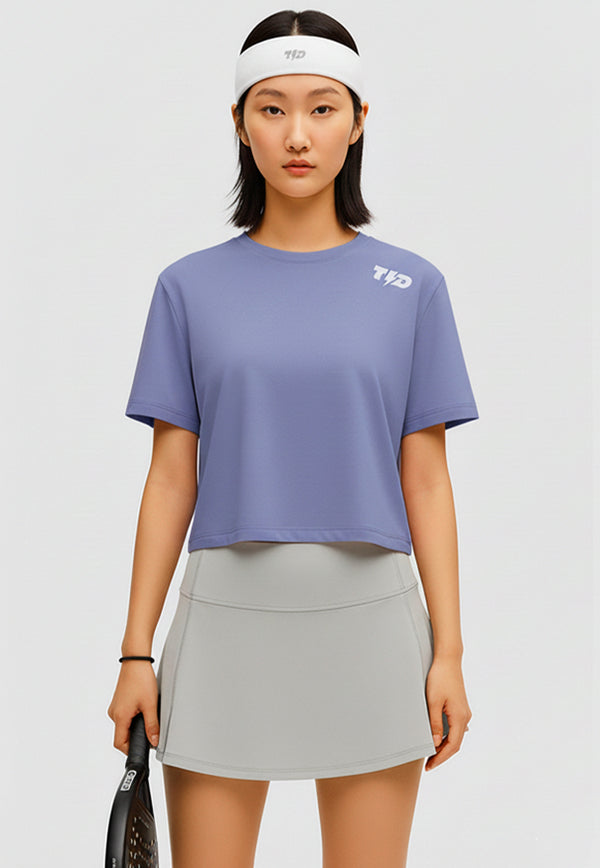 LSE12 Kaos Padel Top Crop T Shirt Olahraga Dryfit Wanita medium violet