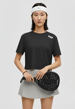 LSE13 Kaos Padel Top Crop T Shirt Olahraga Dryfit Wanita hitam