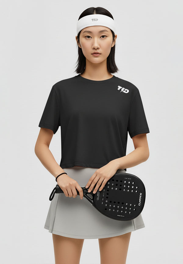 LSE13 Kaos Padel Top Crop T Shirt Olahraga Dryfit Wanita hitam