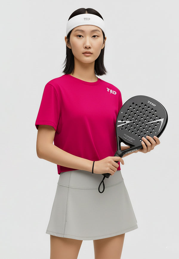 LSE15 Kaos Padel Top Crop T Shirt Olahraga Dryfit Wanita shocking pink