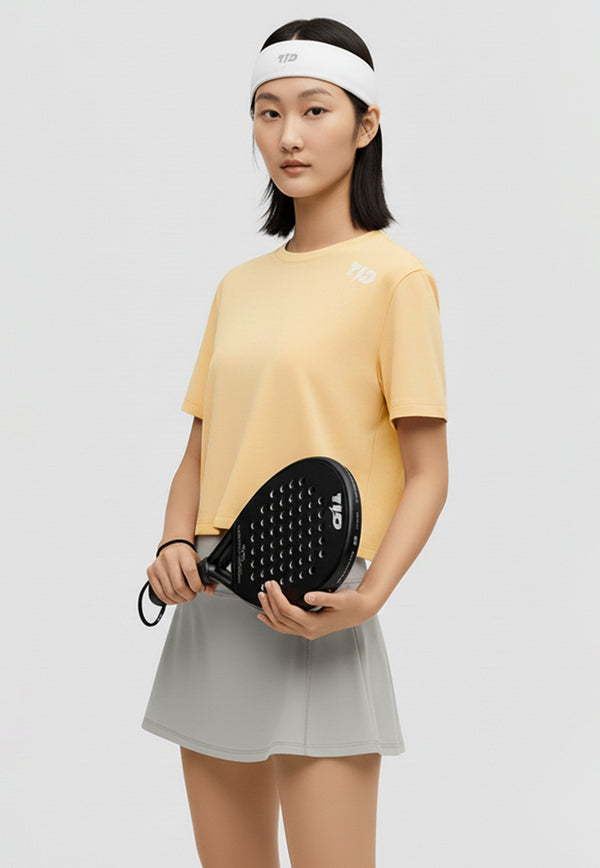 LSE16 Kaos Padel Top Crop T Shirt Olahraga Dryfit Wanita pastel yellow
