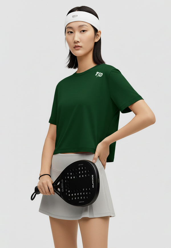 LSE17 Kaos Padel Top Crop T Shirt Olahraga Dryfit Wanita dark green