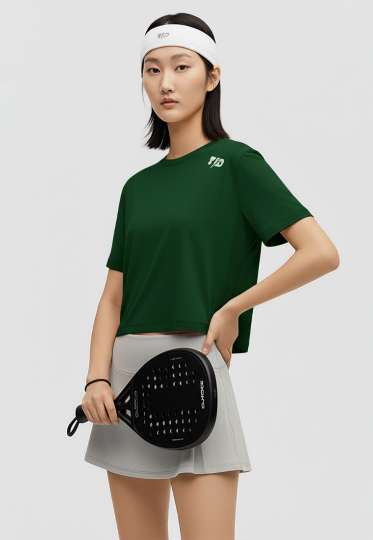 LSE17 Kaos Padel Top Crop T Shirt Olahraga Dryfit Wanita dark green