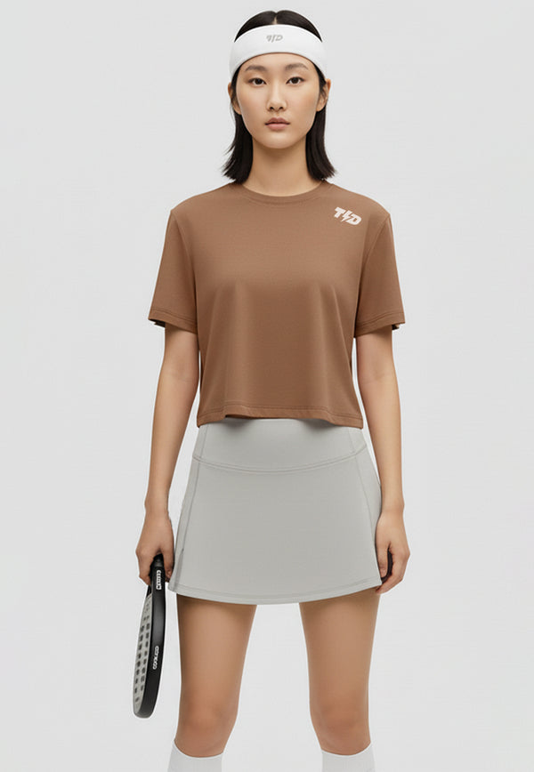LSE18 Kaos Padel Top Crop T Shirt Olahraga Dryfit Wanita coklat muda