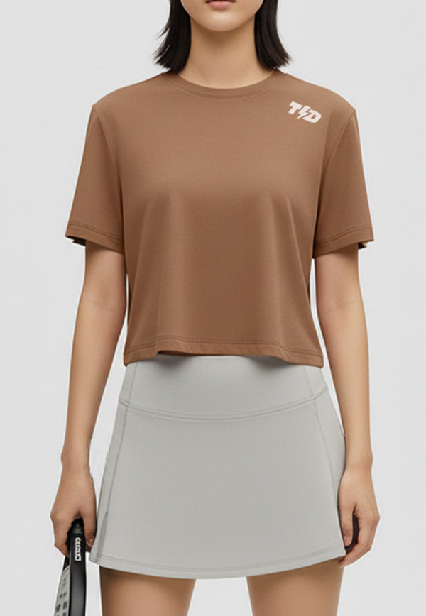 LSE18 Kaos Padel Top Crop T Shirt Olahraga Dryfit Wanita coklat muda