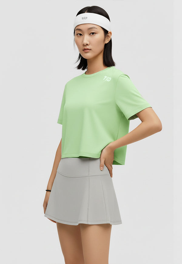 LSE19 Kaos Padel Top Crop T Shirt Olahraga Dryfit Wanita sage green