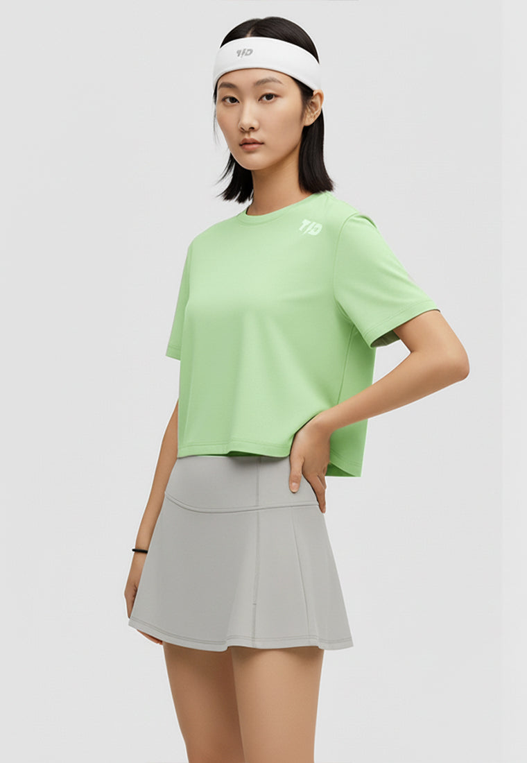 LSE19 Kaos Padel Top Crop T Shirt Olahraga Dryfit Wanita sage green