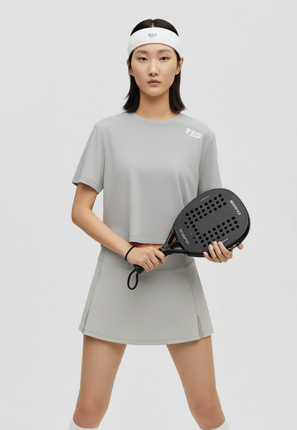 LSE20 Kaos Padel Top Crop T Shirt Olahraga Dryfit Wanita silver grey