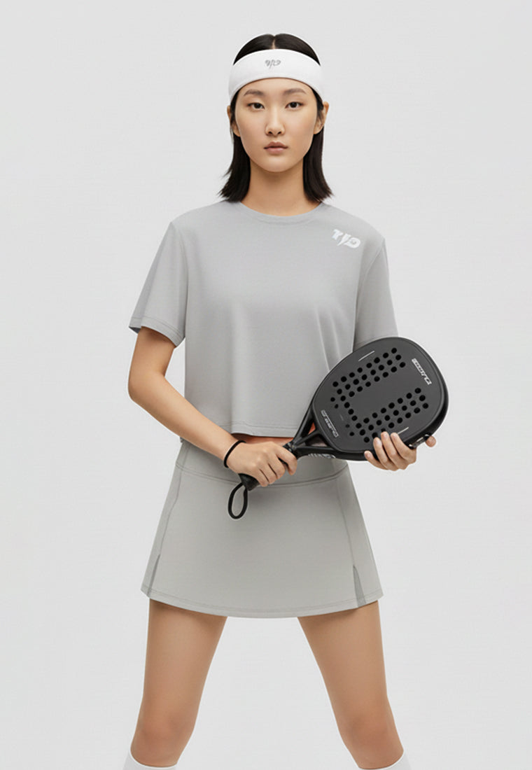 LSE20 Kaos Padel Top Crop T Shirt Olahraga Dryfit Wanita silver grey