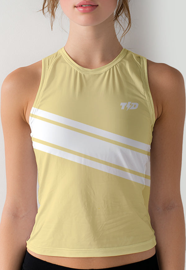 LSE21 Crop Tank Top Lari Padel Gym "yellow kuning 3lines" superairdrylite