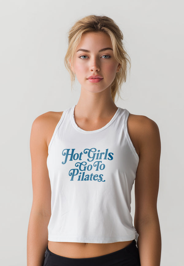 LSE29 Kaos Pilates Tank Top "hot girls go to pilates" instacool putih UAT