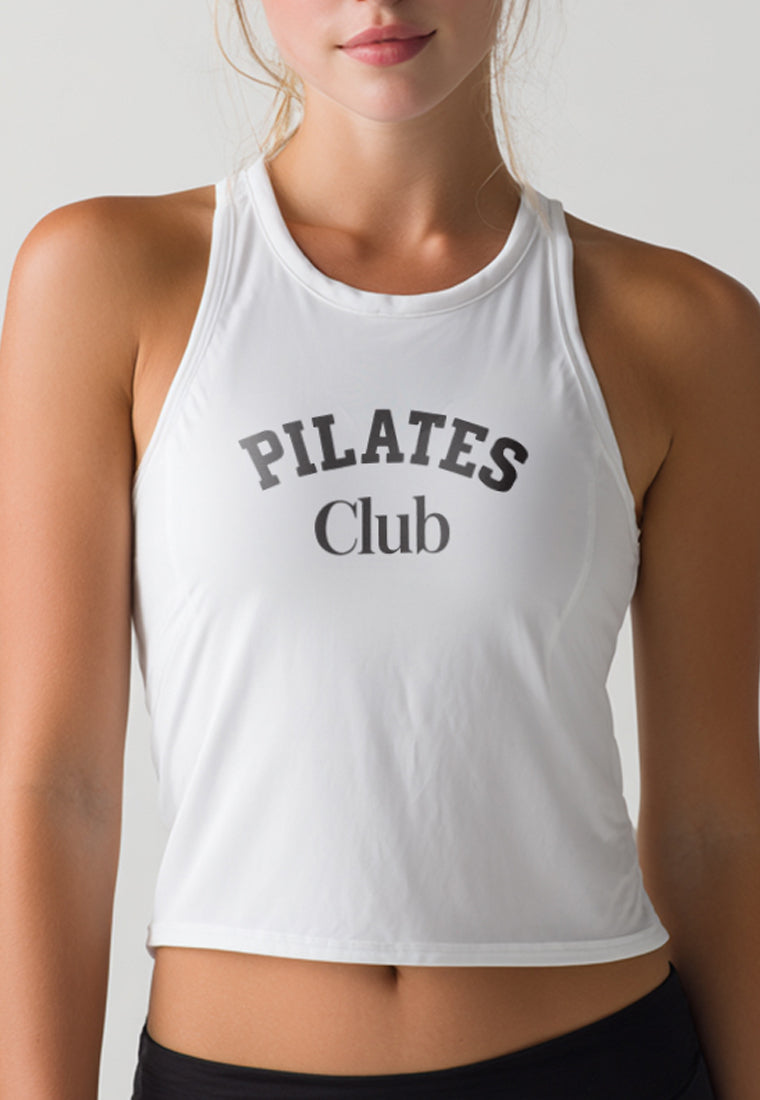 LSE35 Tanktop Pink Olahraga Wanita "pilates club" UAT putih