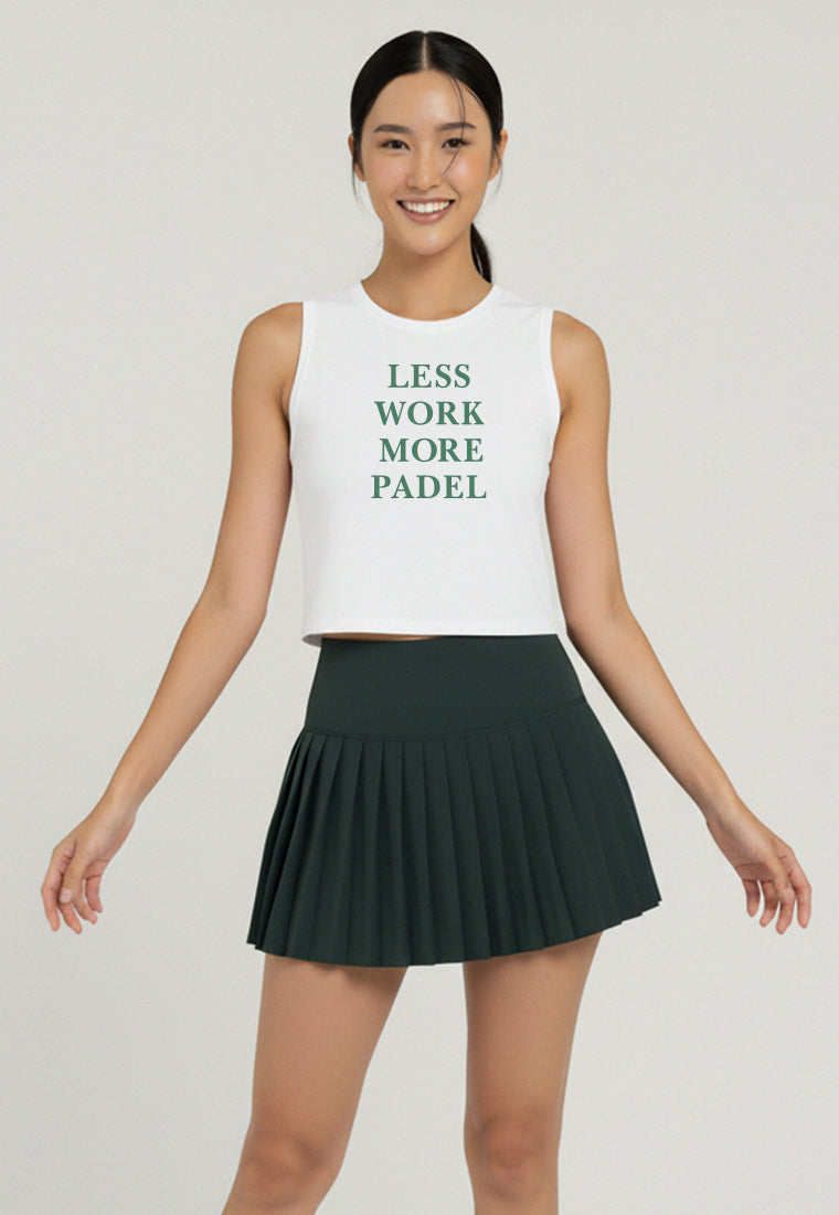 LSE48 Kaos Padel Lucu Tank Top "less work more padel" UAT instacool putih