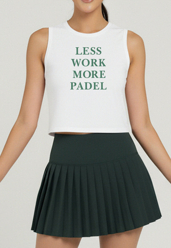 LSE48 Kaos Padel Lucu Tank Top "less work more padel" UAT instacool putih