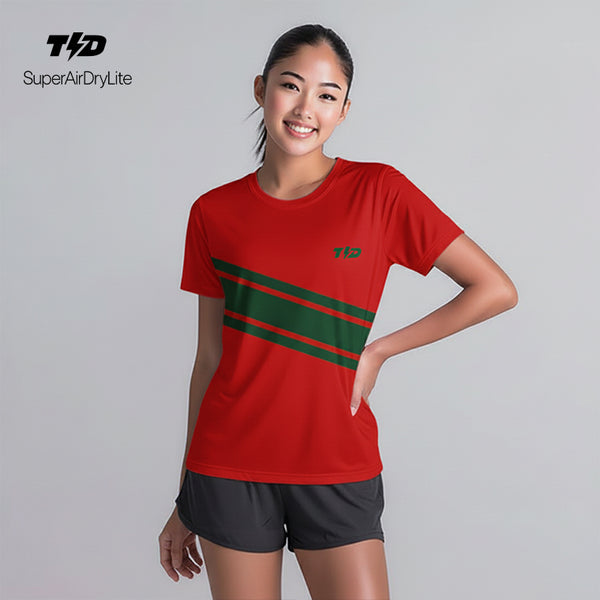 LSE58 Kaos lari wanita dry fit tema natal christmas "merah hijau" tangan pendek