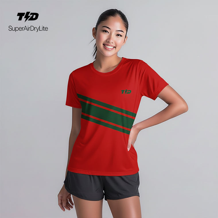 LSE58 Kaos lari wanita dry fit tema natal christmas "merah hijau" tangan pendek