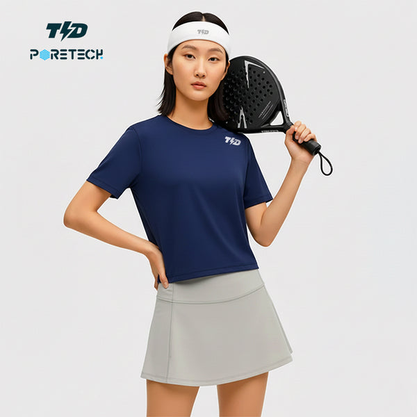 LSE60 Kaos Padel Top Crop T Shirt Olahraga Dryfit Wanita navy, PORETECH