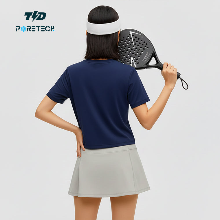 LSE60 Kaos Padel Top Crop T Shirt Olahraga Dryfit Wanita navy, PORETECH