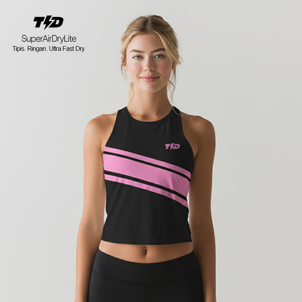 TdActive Crop Tank Lari Padel Gym SuperAirDryLite tipis ringan drifit "black pink" LSE73