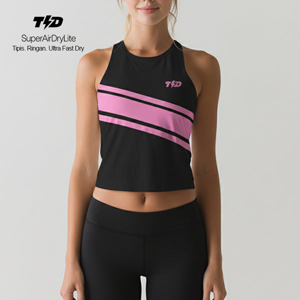TdActive Crop Tank Lari Padel Gym SuperAirDryLite tipis ringan drifit "black pink" LSE73