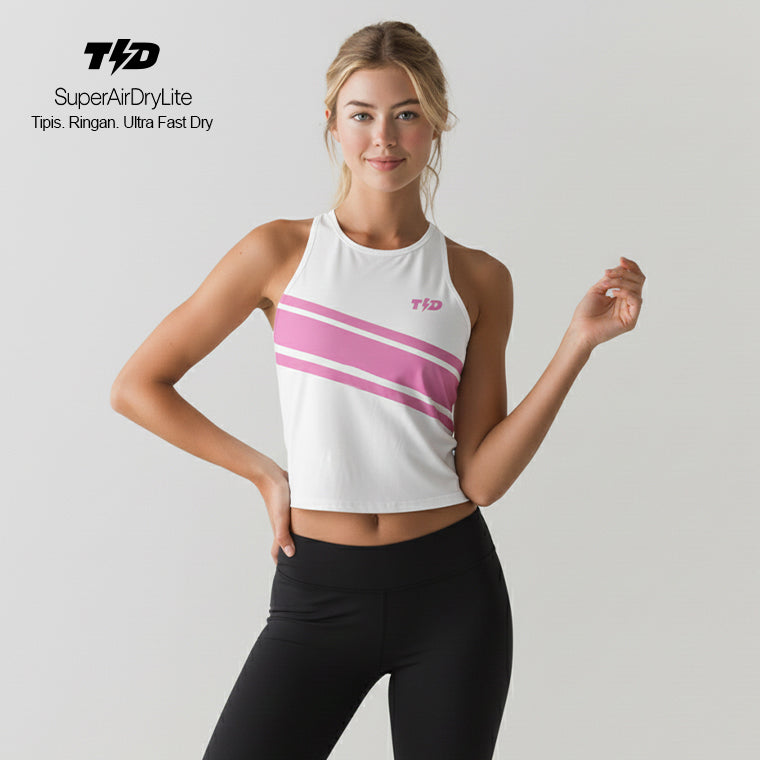 TdActive Crop Tank Lari Padel Gym SuperAirDryLite tipis ringan drifit "white pink" LSE74