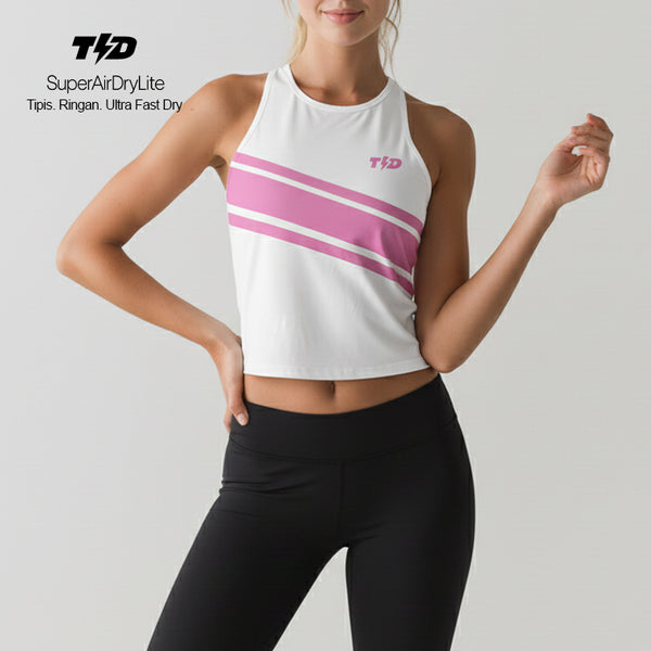 TdActive Crop Tank Lari Padel Gym SuperAirDryLite tipis ringan drifit "white pink" LSE74