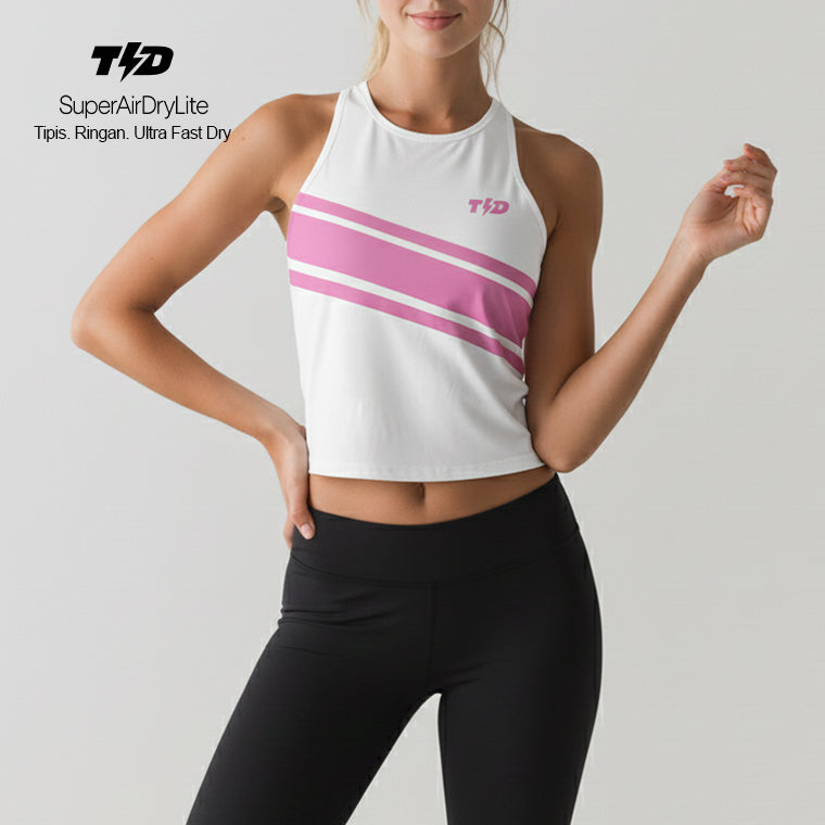 TdActive Crop Tank Lari Padel Gym SuperAirDryLite tipis ringan drifit "white pink" LSE74