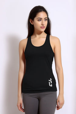 LSB59 kaos sleeveless kutung sport drifit running lari gym "Td left waist" hitam