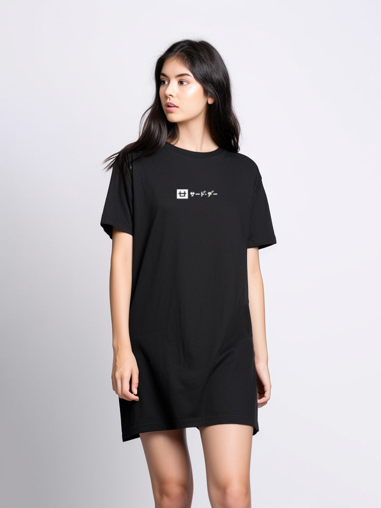 Third Day LTC01 LD lds qlogo katakana blk long dress ladies